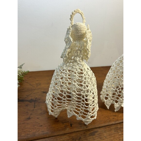 Lot Of 2 Vintage Crochet Angel Christmas Tree Toppers 8” And 9” Tall - Picture 2 of 8